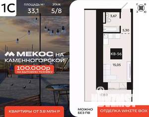 1-к квартира, вторичка, 33м2, 5/8 этаж