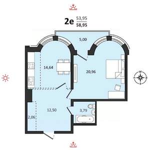 2-к квартира, строящийся дом, 59м2, 10/25 этаж