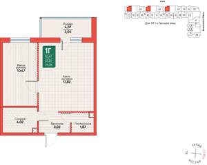 1-к квартира, вторичка, 39м2, 8/12 этаж