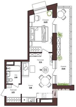 1-к квартира, вторичка, 46м2, 5/23 этаж