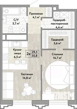 2-к квартира, вторичка, 56м2, 16/21 этаж