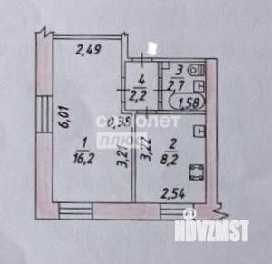 1-к квартира, вторичка, 29м2, 2/2 этаж