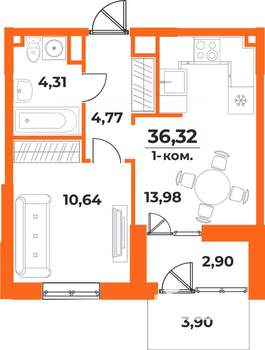 1-к квартира, вторичка, 36м2, 1/10 этаж
