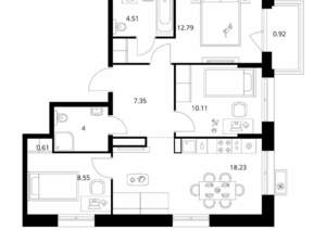 3-к квартира, вторичка, 67м2, 8/10 этаж