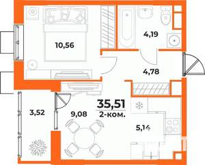 2-к квартира, вторичка, 36м2, 2/10 этаж