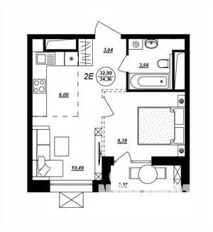 2-к квартира, строящийся дом, 34м2, 8/17 этаж