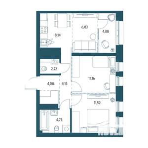 2-к квартира, вторичка, 55м2, 5/17 этаж