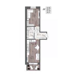 2-к квартира, строящийся дом, 42м2, 3/10 этаж