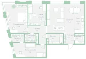 3-к квартира, вторичка, 128м2, 19/22 этаж