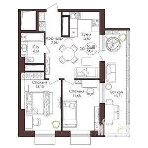 2-к квартира, вторичка, 55м2, 19/23 этаж
