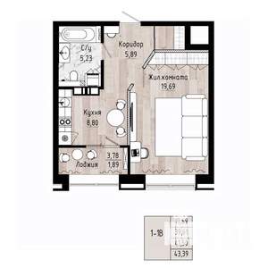 1-к квартира, вторичка, 42м2, 5/15 этаж