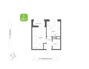 1-к квартира, вторичка, 35м2, 8/9 этаж