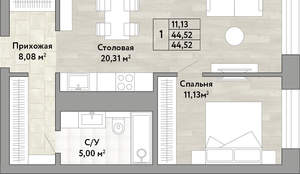 1-к квартира, вторичка, 45м2, 21/22 этаж