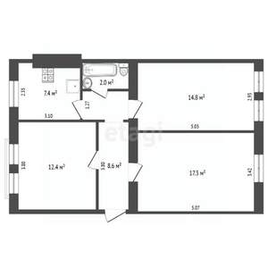 3-к квартира, вторичка, 63м2, 2/3 этаж