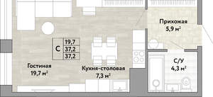 Студия квартира, вторичка, 37м2, 6/22 этаж