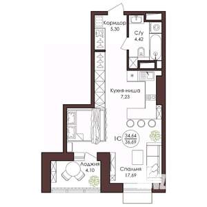 1-к квартира, вторичка, 37м2, 16/23 этаж