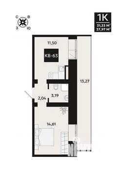 1-к квартира, вторичка, 38м2, 5/8 этаж