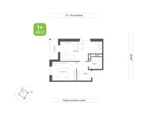 1-к квартира, строящийся дом, 43м2, 10/23 этаж