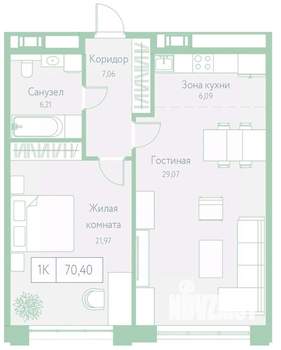 1-к квартира, вторичка, 70м2, 16/22 этаж