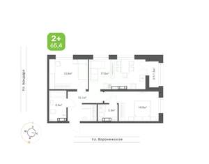 1-к квартира, вторичка, 65м2, 3/9 этаж