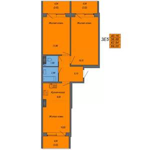 3-к квартира, строящийся дом, 69м2, 9/10 этаж