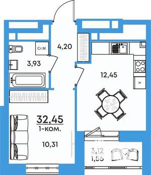 1-к квартира, вторичка, 32м2, 1/17 этаж