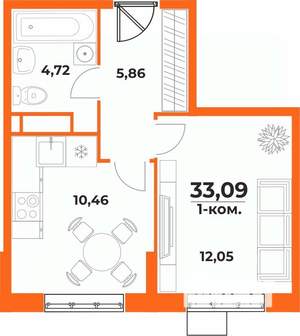 1-к квартира, вторичка, 33м2, 2/10 этаж