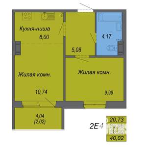2-к квартира, строящийся дом, 40м2, 10/10 этаж
