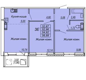 3-к квартира, вторичка, 55м2, 9/10 этаж
