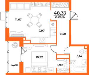 2-к квартира, вторичка, 48м2, 8/10 этаж