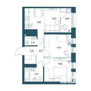 2-к квартира, вторичка, 54м2, 11/17 этаж