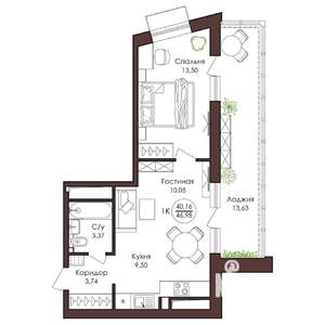 1-к квартира, вторичка, 47м2, 19/23 этаж