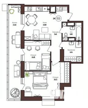 2-к квартира, строящийся дом, 70м2, 15/23 этаж