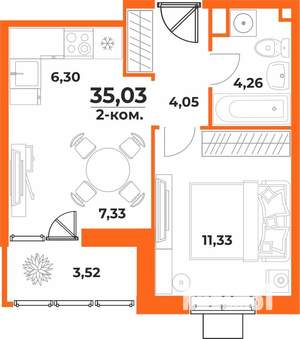 2-к квартира, вторичка, 35м2, 2/10 этаж