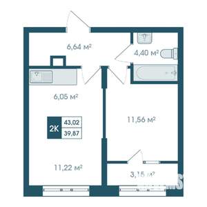 2-к квартира, строящийся дом, 43м2, 4/19 этаж