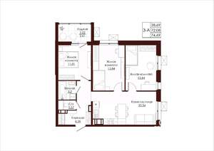 3-к квартира, вторичка, 75м2, 2/19 этаж