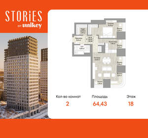 2-к квартира, вторичка, 64м2, 18/22 этаж