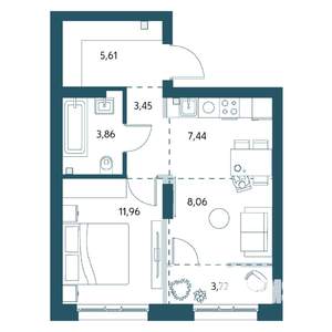 1-к квартира, вторичка, 43м2, 2/25 этаж