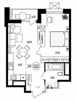 2-к квартира, строящийся дом, 45м2, 9/17 этаж