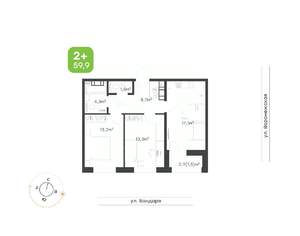 2-к квартира, вторичка, 60м2, 3/9 этаж
