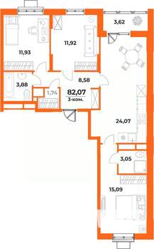3-к квартира, вторичка, 82м2, 7/10 этаж
