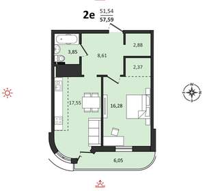 2-к квартира, вторичка, 58м2, 21/25 этаж