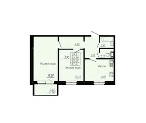 2-к квартира, строящийся дом, 55м2, 9/10 этаж