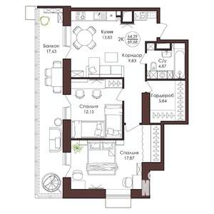 2-к квартира, вторичка, 70м2, 4/23 этаж