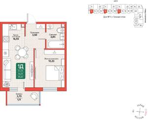 1-к квартира, вторичка, 36м2, 1/12 этаж