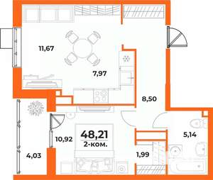2-к квартира, вторичка, 48м2, 4/10 этаж