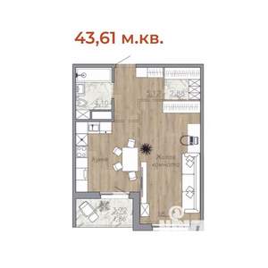 1-к квартира, строящийся дом, 44м2, 2/4 этаж