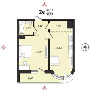 2-к квартира, строящийся дом, 54м2, 12/25 этаж