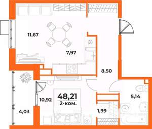 2-к квартира, вторичка, 48м2, 3/10 этаж