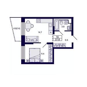 1-к квартира, строящийся дом, 38м2, 3/30 этаж